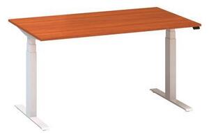 Výškovo nastaviteľný kancelársky stôl Alfa Up s bielym podnožím, 140 x 80 x 61,5-127,5 cm, dezén divoká čerešňa