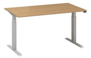 Výškovo nastaviteľný kancelársky stôl Alfa Up so sivým podnožím, 140 x 80 x 61,5-127,5 cm, dezén divoká hruška