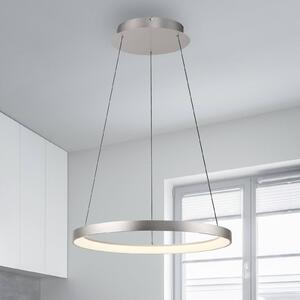 Paul Neuhaus LED závesná lampa Hoop, hliníková farba, Ø 57 cm, stmievateľná