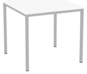 Jedálenský stôl Versys so strieborným podnožím RAL 9006, 80 x 80 x 74,3 cm, biely
