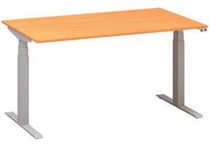 Výškovo nastaviteľný kancelársky stôl Alfa Up so sivým podnožím, 140 x 80 x 61,5-127,5 cm, dezén buk Bavaria