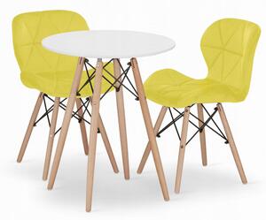 Jedálenský stôl TODI biely 60 cm s dvoma stoličkami LAGO žlté