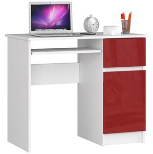 Počítačový stôl PIKSEL pravá biela/červená lesk