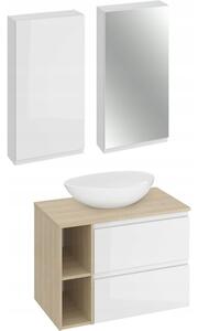 Cersanit Moduo, kúpeľňová skrinková súprava s umývadlom na dosku 80x45x95 cm, biela lesklá-dub, S801-447