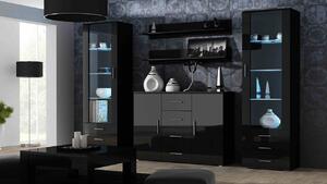 MEBLINE Obývacia stena SINDI 3D čierna / čierny lesk
