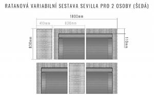 DEOKORK Ratanová variabilná zostava SEVILLA pre 2 osoby (sivá)