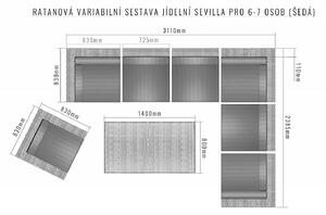 Ratanová variabilná zostava SEVILLA pre 6-7 osôb (sivá)