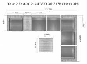 Ratanová variabilná zostava SEVILLA pre 6 osôb (sivá)