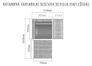 Ratanová variabilná zostava SEVILLA 2in1 (sivá)