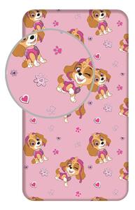 Ružová napínacia bavlnená detská plachta na jednolôžko 90x200 cm Paw Patrol – Jerry Fabrics