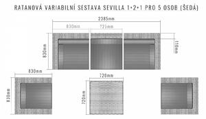 Ratanová variabilná zostava SEVILLA 1+2+1 pre 5 osôb (sivá)
