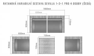 Ratanová variabilná zostava SEVILLA 1+2+1 pre 4 osoby (sivá)