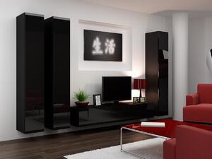 MEBLINE Obývacia stena VIGO 1D čierna / čierny lesk