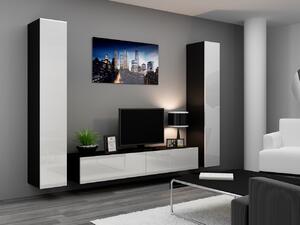 MEBLINE Obývacia stena VIGO 4C čierna / biely lesk