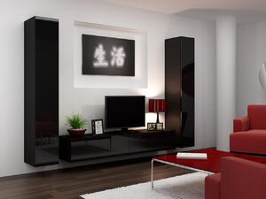 MEBLINE Obývacia stena VIGO 4D čierna / čierny lesk