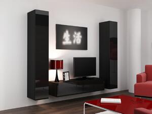 MEBLINE Obývacia stena VIGO 9D čierna / čierny lesk