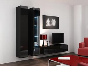MEBLINE Obývacia stena VIGO 10D čierna / čierny lesk