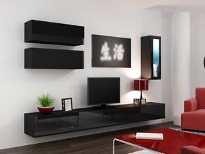 MEBLINE Obývacia stena VIGO 12D čierna / čierny lesk