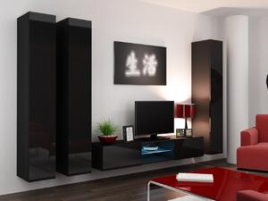 MEBLINE Obývacia stena VIGO 18D čierna / čierny lesk