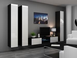 MEBLINE Obývacia stena VIGO 18C čierna / biely lesk