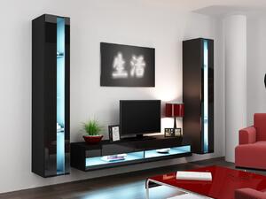 MEBLINE Obývacia stena GOVI NEW 3D čierna / čierny lesk