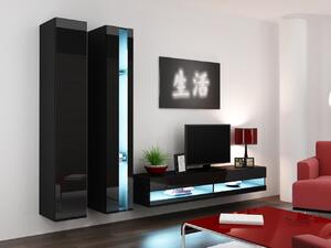MEBLINE Obývacia stena VIGO NEW 5D čierna / čierny lesk