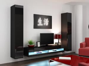 MEBLINE Obývacia stena VIGO NEW 4D čierna / čierny lesk