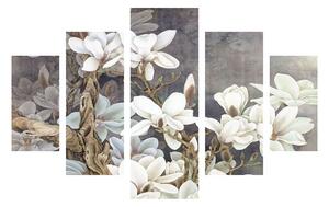 (3702) WHITE FLOWERS nástenný obraz MDF (5 kusov)
