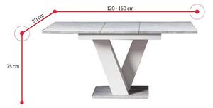 Rozkladací stolík BLOK, 120-160x75x80, bialy/betón