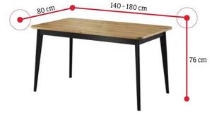 Rozkládací jídelní stůl PORT-GLUM, 140-180x76x80, dub artisan
