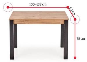 Rozkladací jedálenský stôl ELINA, 100-138x75x60, dub wotan/čierna