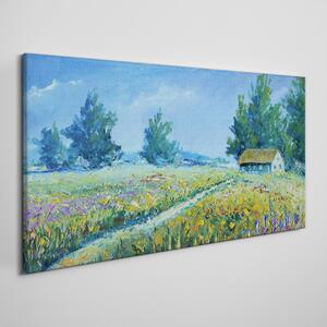Obraz na plátně Krajina krajina kvety chata