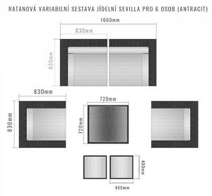 DEOKORK Ratanová variabilná zostava jedalenská SEVILLA pre 6 osob (antracit)