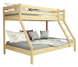 Detská poschodová posteľ z masívu s rozšíreným spodným lôžkom DENIS - 200x90/140 cm - prírodná