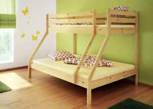 Detská poschodová posteľ z masívu s rozšíreným spodným lôžkom DENIS - 200x90/140 cm - prírodná