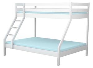 Poschodová posteľ z masívu DENIS vr. oboch roštov - 200x90/140 cm - biela