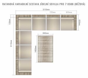 Ratanová variabilná zostava SEVILLA pre 7 osôb (béžová)