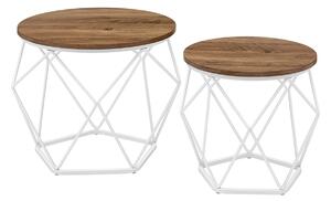Geometrický set stolíkov 2ks – biely/hnedý