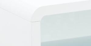 Konferenčný stolík 80x80x40, mdf, biely vysoký lesk, čiré sklo, pojazd