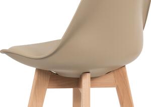 Barová stolička plast, sedák kapučíno ekokoža/nohy masív prírodný buk