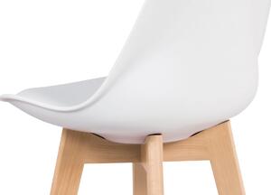 Barová stolička plast, sedák biela ekokoža/nohy masív prírodný buk