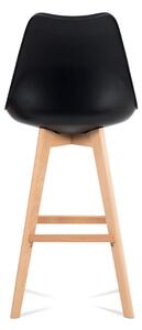 Barová stolička plast, sedák čierna ekokoža/nohy masív prírodný buk