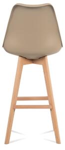 Barová stolička plast, sedák kapučíno ekokoža/nohy masív prírodný buk