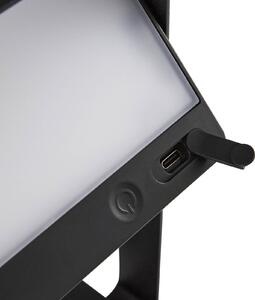 Saulio LED solárna stolová lampa, čierna, IP44, hliník, USB, dobíjateľná