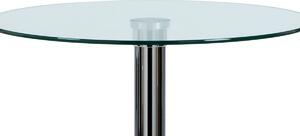 Barový stôl, kulatá doska z číreho skla pr. 60 cm, kovová chrómovaná podnož