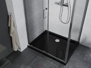 Mexen Apia sprchovací kút s posuvnými dverami 110 (dvere) x 90 (stena) cm, 5mm číre sklo, chrómový profil + čierna sprchová vanička s chrómovým sifónom, 840-110-090-01-00-4070