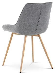 Jedálenská stolička, poťah sivá látka, kovové nohy, 3d dekor dub