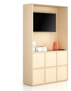 Kancelárska skriňa FRAME, 6x dvere, priestor pre TV, 1299 x 450 x 2162 mm, PUSH-lock, breza