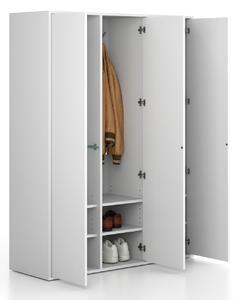 Šatníková skriňa FRAME, 3 oddiely, 1299 x 450 x 1735 mm, PUSH-lock, biela