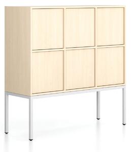 Kancelárska skriňa FRAME, nízka, biela podnož, 6x dvere, 1299 x 450 x 1331 mm, PUSH-lock, breza